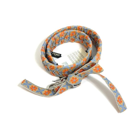 FENDI 8AV077 Flower Ribbon Strap You Shoulder Leather Canvas Women's Blue x O... - Picture 1 of 9
